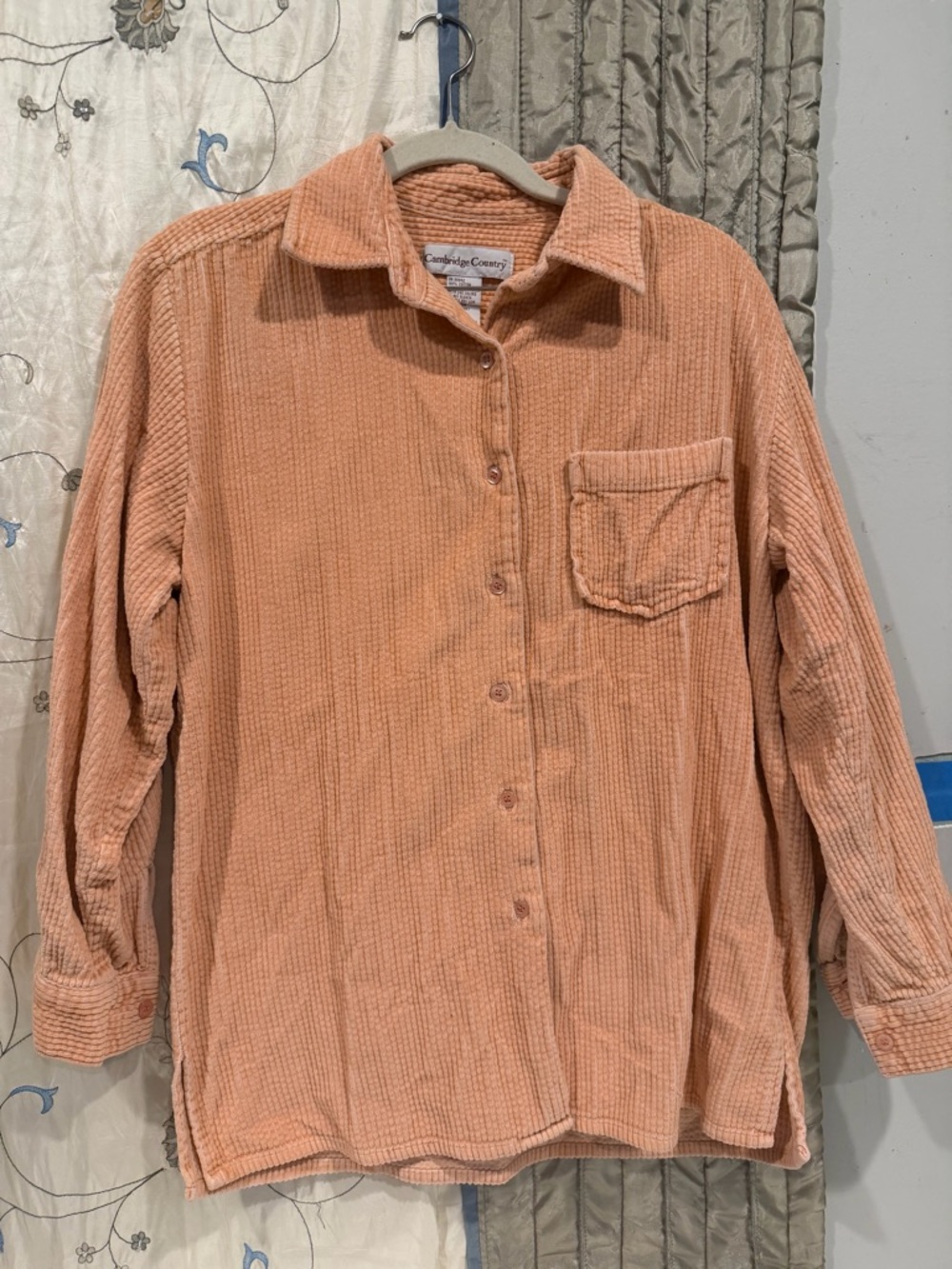 Vintage Women's cambridge country  Button-Down Corduroy Shirt - Peach